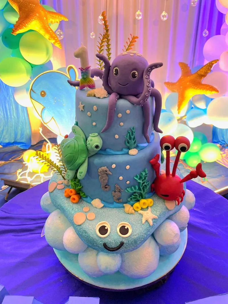 1st Birthday cake underwater sea theme