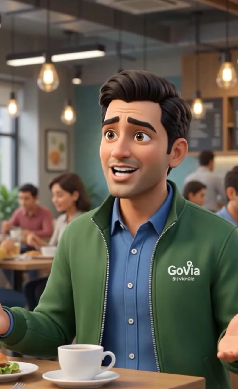 A custom AI-assisted mascot designed for Govia, a Pune-based carpooling startup