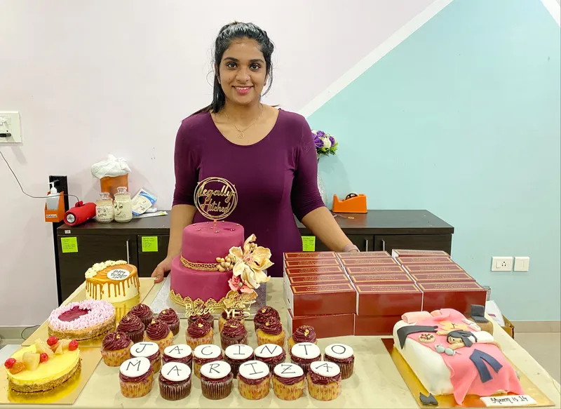 A wide variety of cakes along with 70 boxes of assorted macarons and a stunning wedding cake