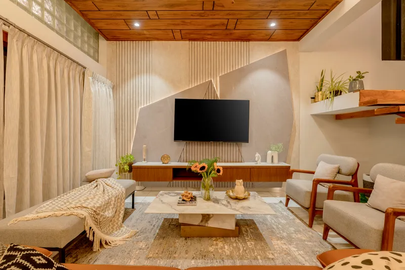 An ambient living room adorned with hues exudes timeless elegance and sophistication
