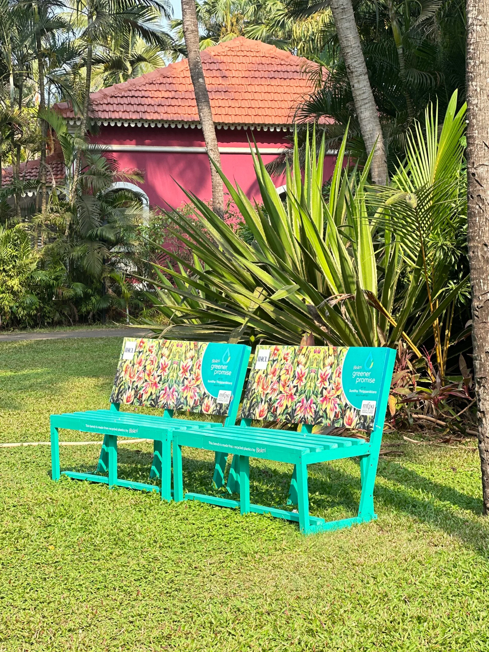 Bench of Dreams, made from Plastic bottle caps of Bisleri at Taj Holiday Village Resort & Spa and Taj Fort Aguada Resort & Spa