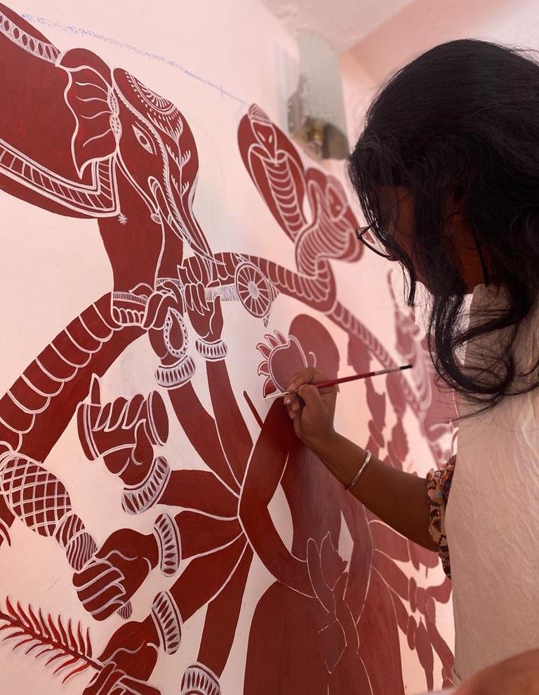Customised Kaavi art Mural in progress.. (1)