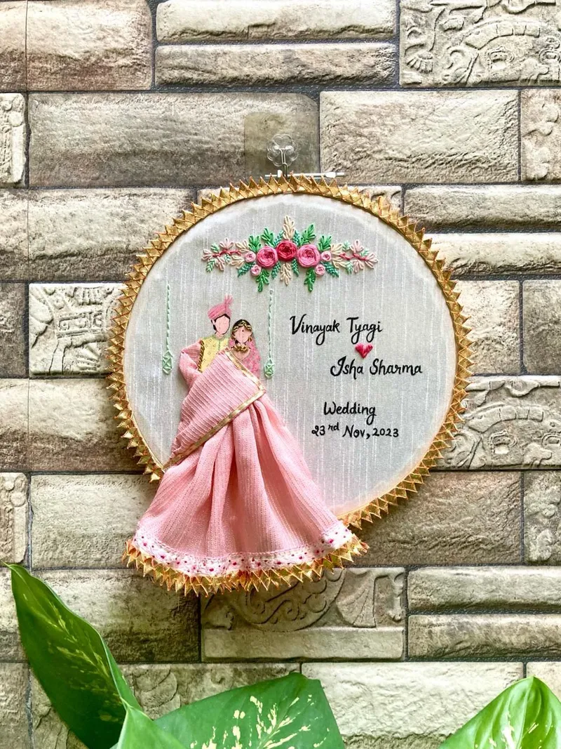 Customised embroidered wall hanging as a wedding gift