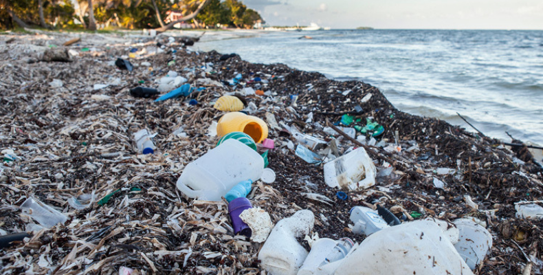single-use plastic on beach