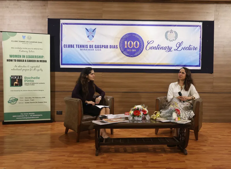 Goan fashion designer Simran Dhond in conversation with Rochelle Pinto, Head of Editorial Content at Vogue India, during the Clube Tennis de Gaspar Dias’s centenary lecture, ‘Women in Leadership_ How to Bui (1)