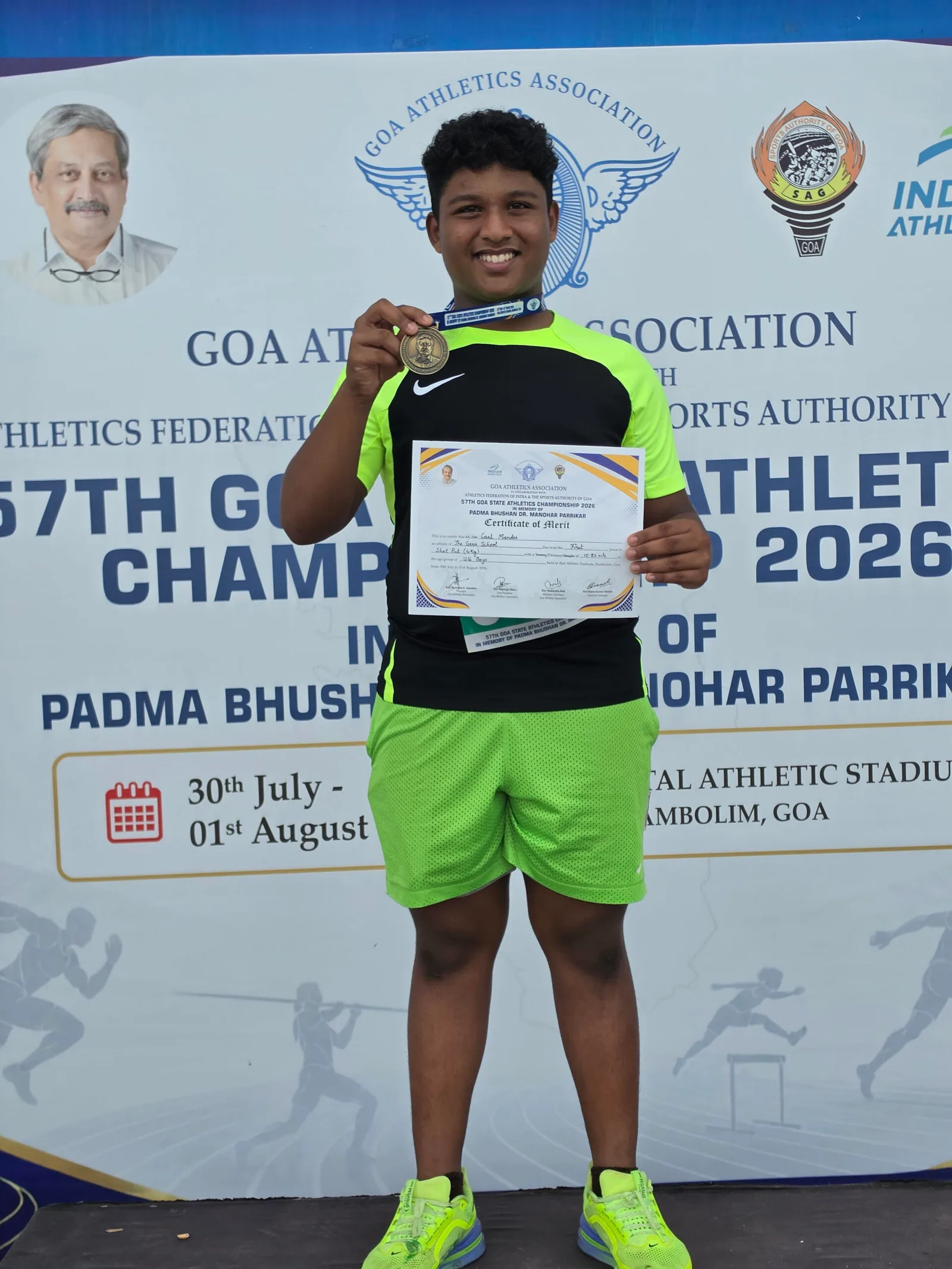 Goa's Young Shot Put Champion Carl Mendes Wins Gold at the 57th Goa State Athletic Championship 2026 (1)
