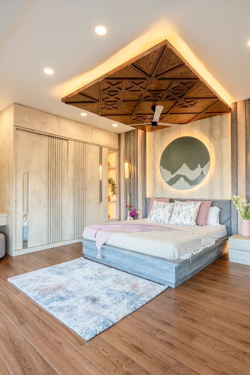 Guest bedroom with a breathtaking ceiling elegant wardrobe and a luxurious ambiance