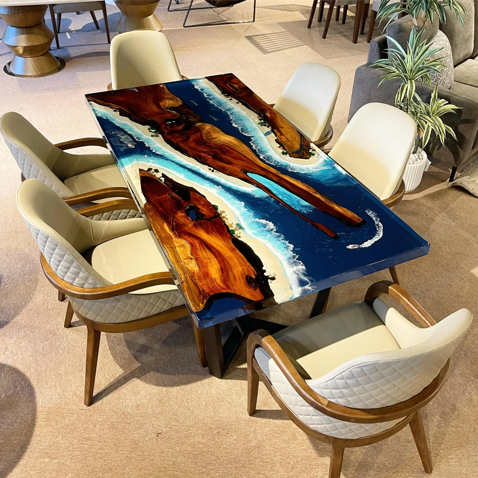 Ocean Themed Epoxy Resin Table - Glossy Finish Dining Table (3)