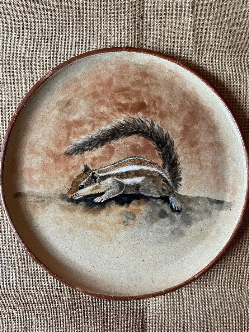 Palm squirrel hand painted plate