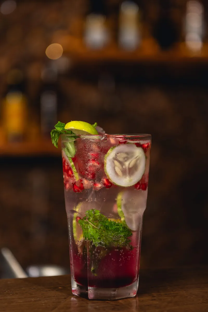 Pomegranate and cucumber mojito