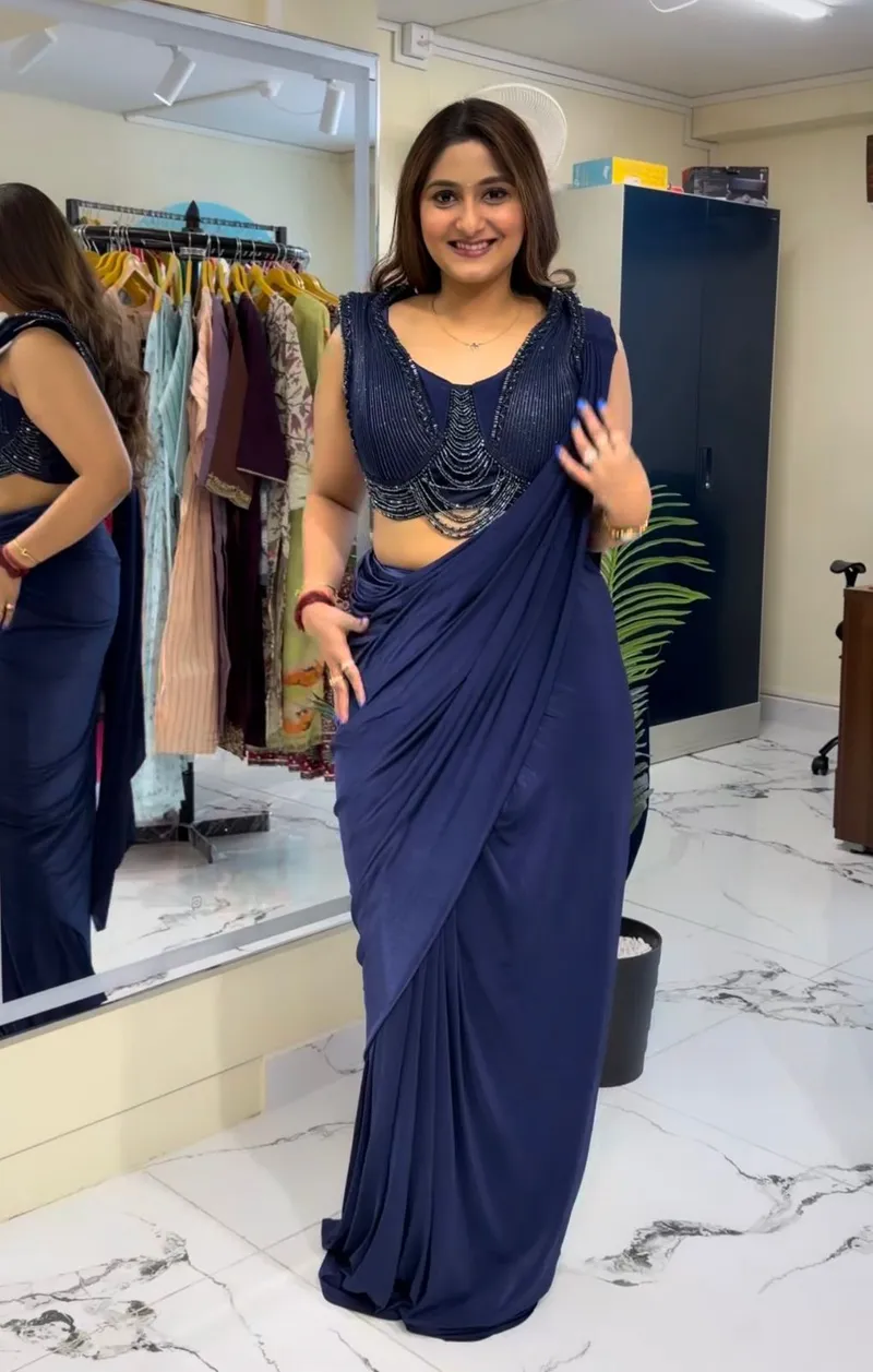 Ready to wear lycra saree with embellished blouse