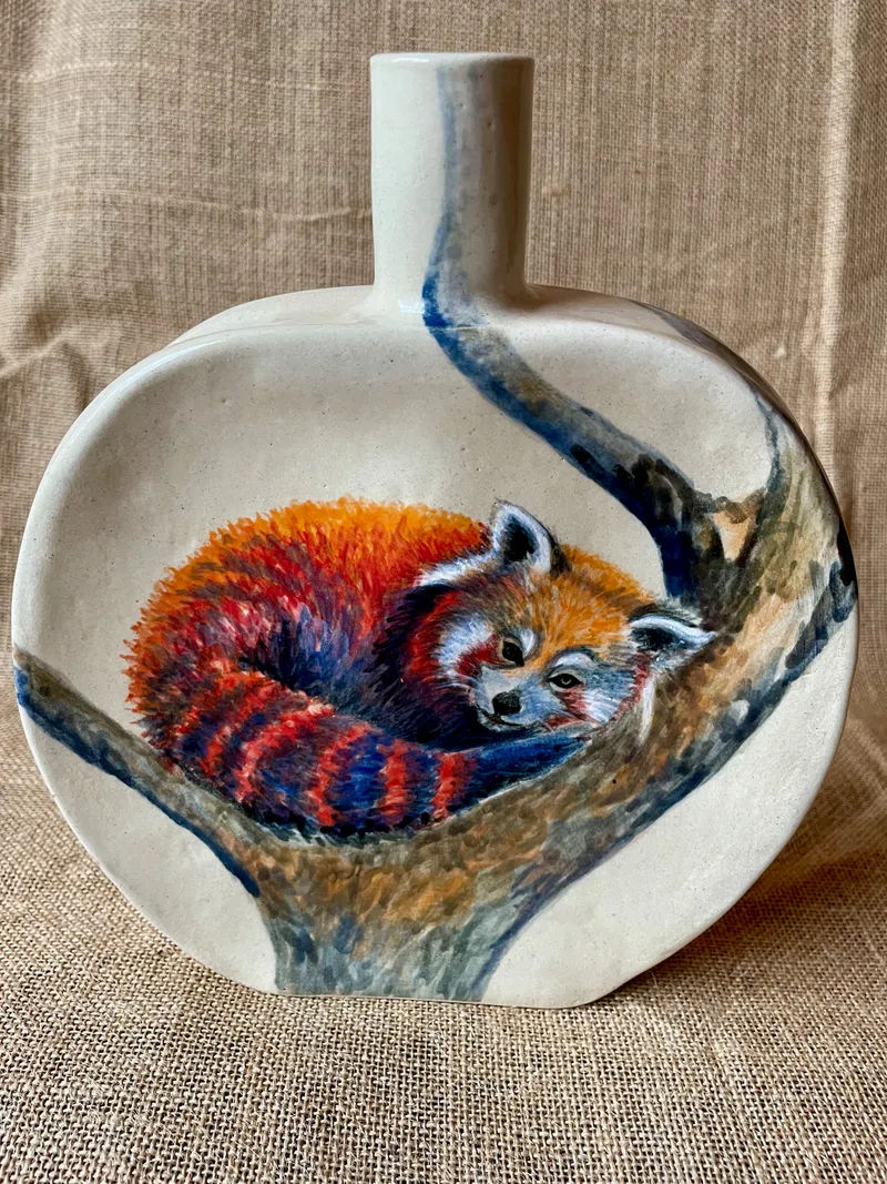 Red panda vase