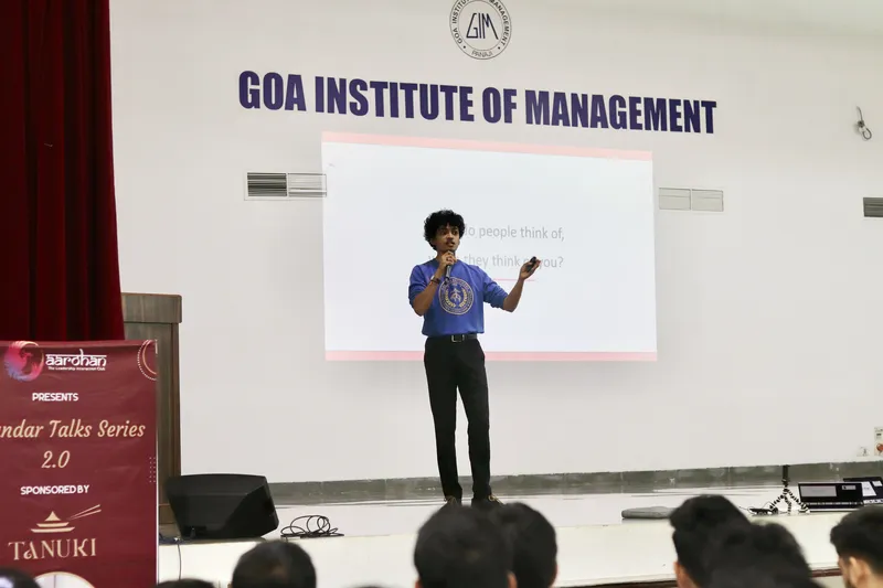 Shantanu Naidu General Manager at Ratan N Tatas office and founder of welfare initiatives Goodfellows and Motopaws speaking to Goa Institute of Management students at The Ribandar Talk Series 2.0