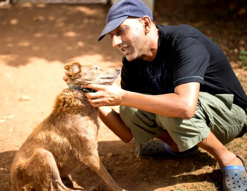 Atul Sarin with a dog