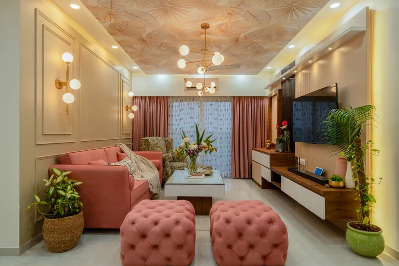 This image showcases meticulous styling enhancing the living rooms elegance and warmth