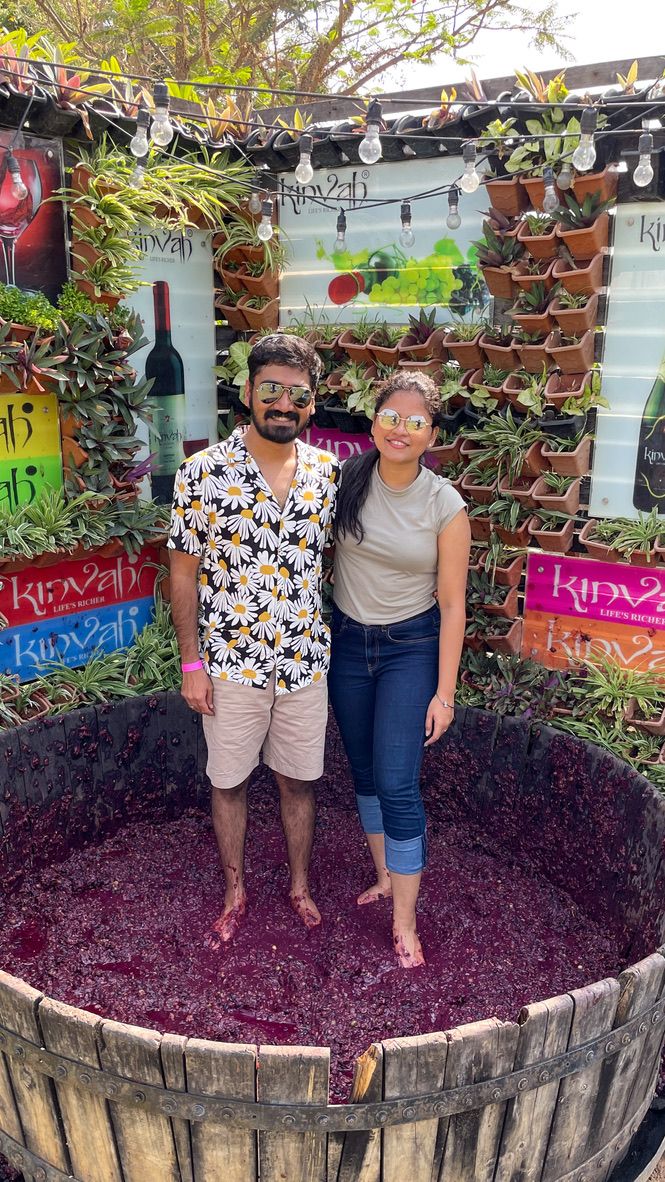 Vaibhavi and Tanay stomping grapes together at Kinvah Vineyards, Bengaluru (3)