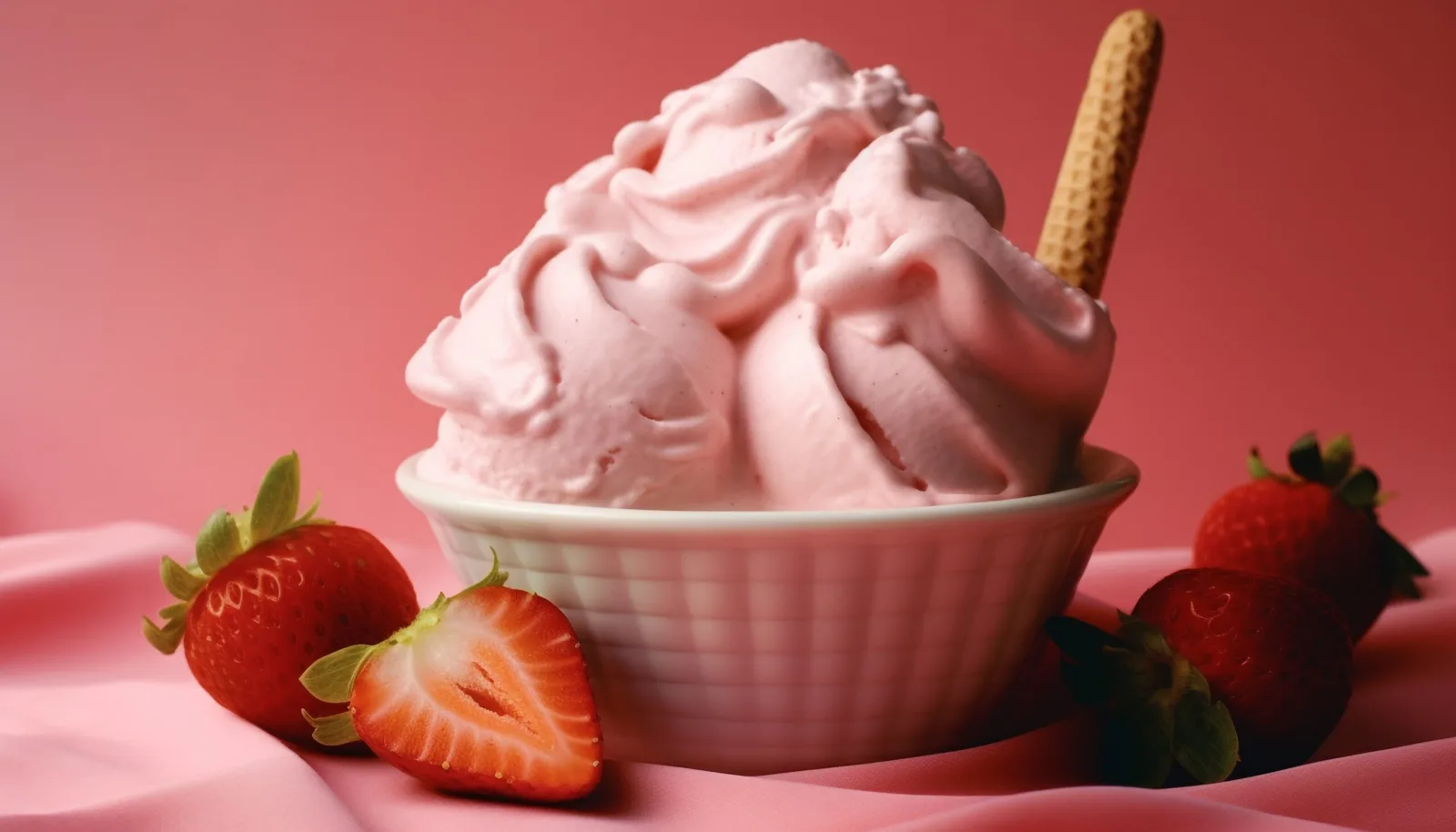 Fresh strawberry ice cream, a sweet summer indulgence generated by AI