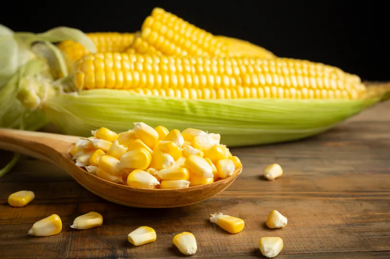 seeds sweet corn wooden table