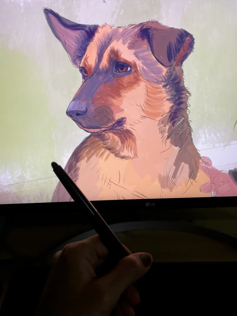 start of a portait with outline and base coat