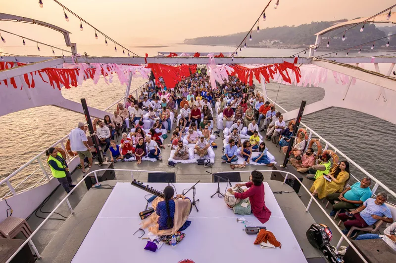 ‘River Raag curated by Bickram Ghosh is one of Serendipity Arts Festivals most anticipated events with audiences enjoying live music to stunning sunset views on the Mandovi River